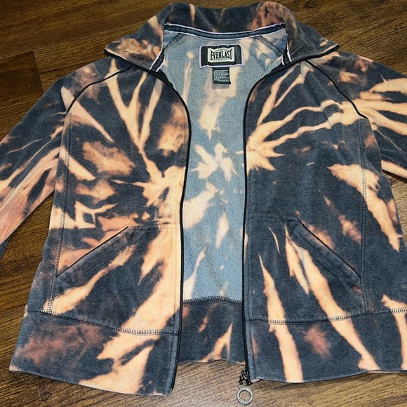 Everlast Gray Velour Y2K Long Sleeve Orange & Cream Full Zip Up Jacket Size M - Picture 9 of 11